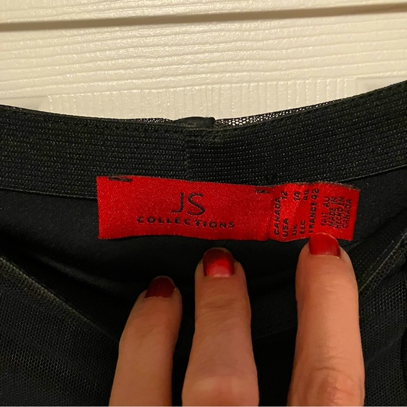 JS Collections black skirt: chiffon, satin ribbon trim, ruffled hem, lined - Picture 7 of 10